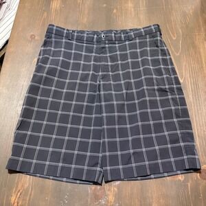 Nike Golf Mens Plaid Shorts Black Grey Checkered Performance Flat Front Size 36